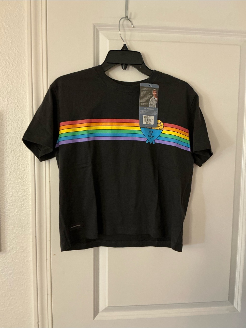 Life is Good Pot of Gold Rainbow Stripe Crusher Boxy Crop Tee Shirt XS NWT